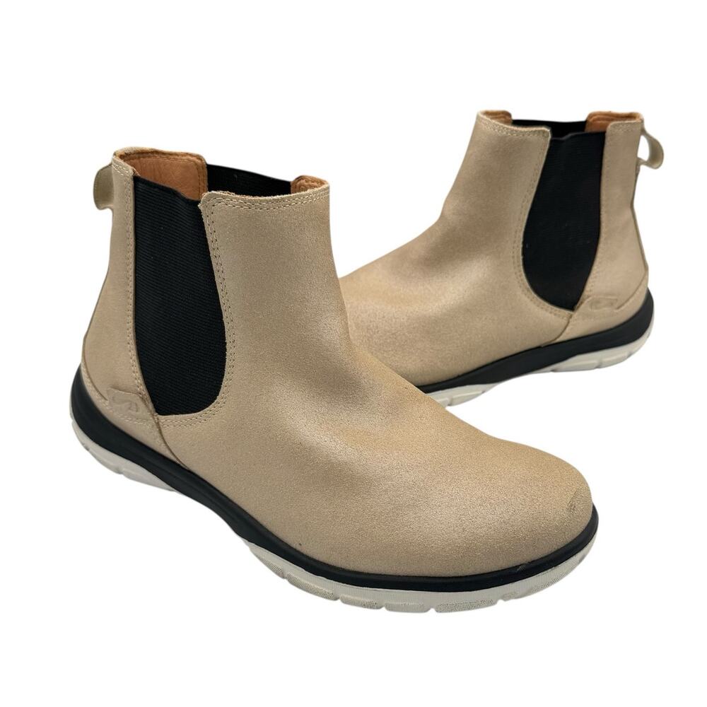 Strive Chelsea Neutral Tan Silver Sheen Pull On Lightweight Comfort Ankle Boots